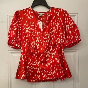 Topshop Size 8 Red and White Short Sleeve Blouse